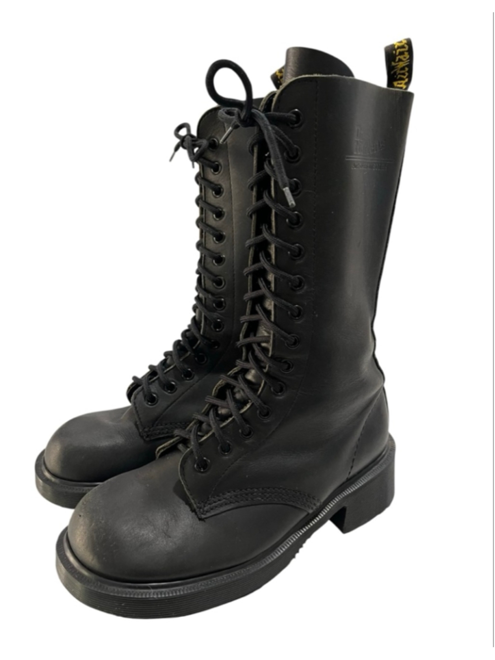 Vintage 90s Dr Martens 14 Eye Square Toe Jazz Sole Boots Black Leather W7 M6 UK5